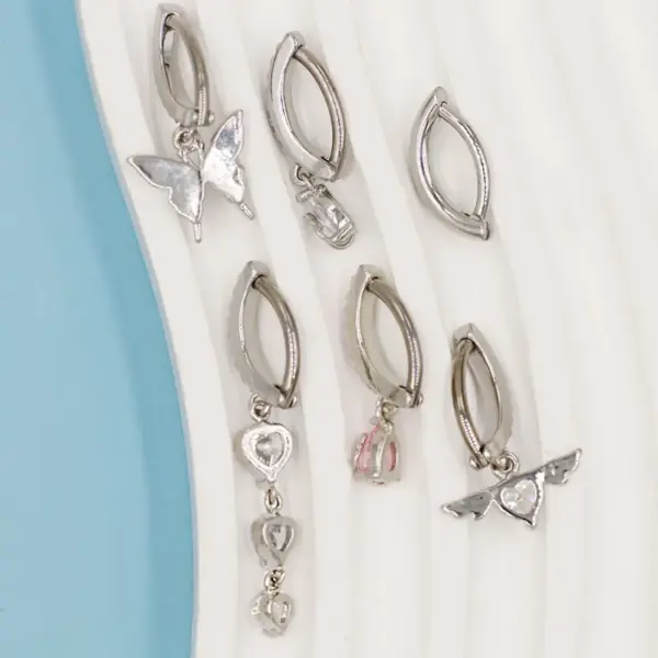 Wholesale 1 Piece 316 Stainless Steel Alloy Resin Rhinestones Glass Belly Rings Heart Shape Wings Butterfly White Gold Plated Unisex