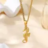 Wholesale PVD Coated Real Gold Plated Hippocampus 304 Stainless Steel Marine Style Beach Modern Style Waterproof Non Tarnish 304 Stainless Steel Pendant Necklace