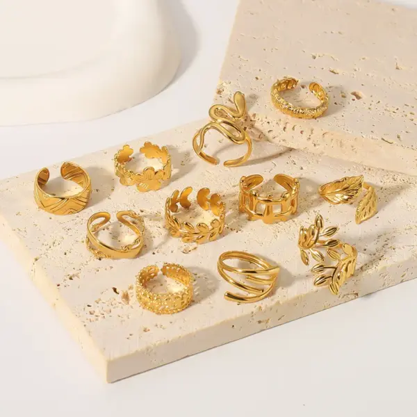 Wholesale PVD Coated 18K Gold Real Gold Plated Geometric Stainless Steel Modern Style Waterproof Non Tarnish Open Rings