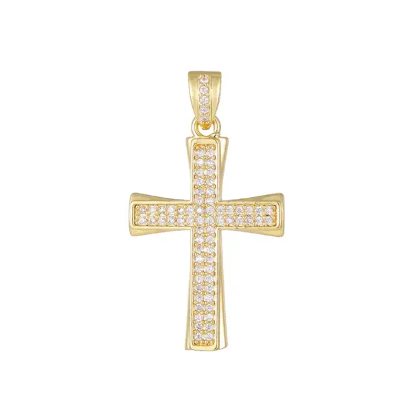 Wholesale Women’s Waterproof Non Tarnish Copper Cross Necklace With KC Golden Plated Electroplated Finish And Zircon Inlay