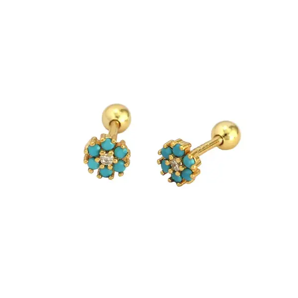 Wholesale 925 Sterling Silver Turquoise Rhinestones Flower Ear Studs