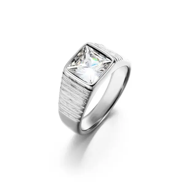 Wholesale Geometric Women’s Rings In 304 Stainless Steel With Waterproof Non Tarnish PVD Coated White K Plated Finish And Zircon Inlay