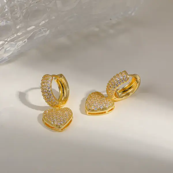 Wholesale 1 Pair Simple Style Commute Heart Shape Plating Inlay Copper Zircon 18k Gold Plated Drop Earrings