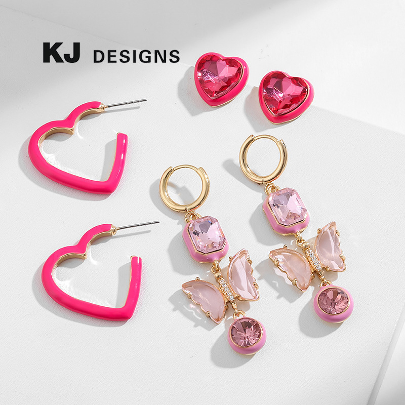 Wholesale Kenjie autumn and winter new Valentine's Day love peach two-piece earrings Women's European and American fashion semi-precious stone drop oi