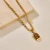 Wholesale 304 Stainless Steel Square PVD Coated Zircon 18K Real Gold Plated Simple Style Classic Style Waterproof Non Tarnish Inlay Cable Chain Lobster Trigger Clasp Closure Gold Pendant Necklace