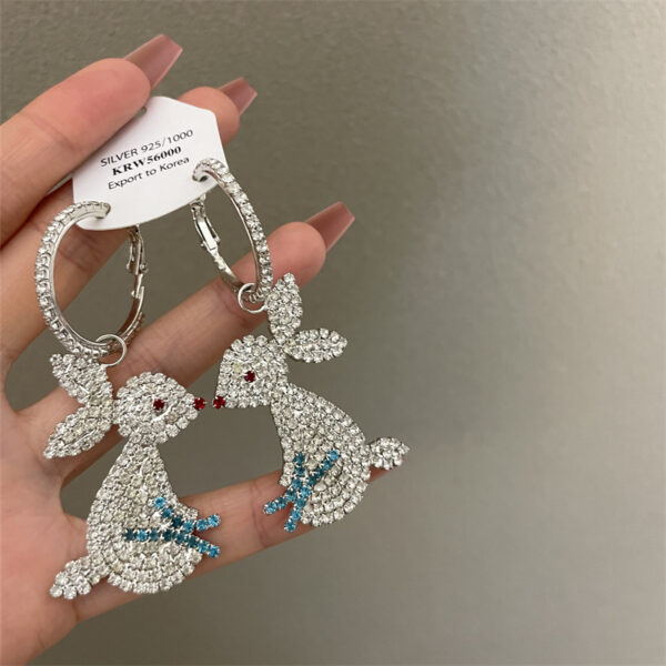 Wholesale Dilraba Same Earrings S925 Silver Needle Flash Diamond Jade Rabbit Big Ear Buckle Earrings Exaggerated Personality Earrings for Women