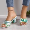 Wholesale Embroidered Open Toe High Heel Square Head Slippers Women’s plus size Coarse Heel Fashion Sandals