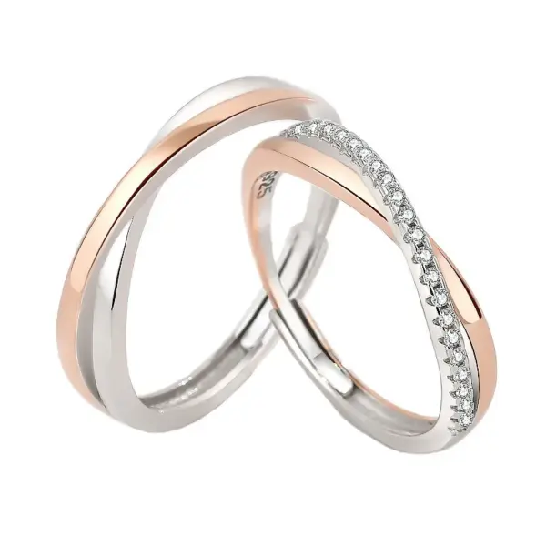 Wholesale 925 Sterling Silver Colorful Gold Mobius Couple Rings For Women Unique Design Cross Open Rings Luxurious Geometric Pattern Rings