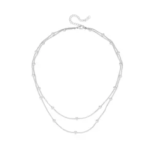 Silver Necklace Double Circle Beads round Chain