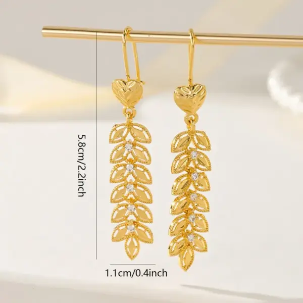 Wholesale Women’s Electroplated Grain Drop Earrings In 14K Real Gold Plated Copper With Zircon Inlay And UV Plating