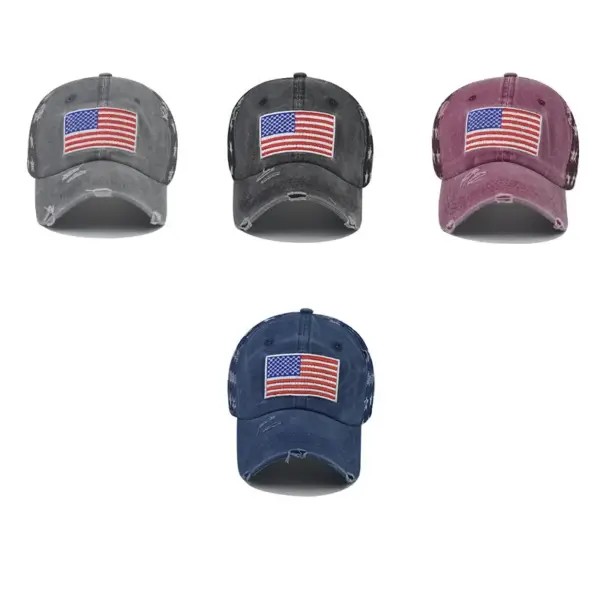 Wholesale Women's Classic Style American Flag Embroidery Curved Eaves Baseball Cap