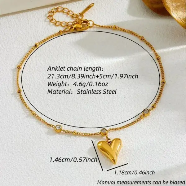 Wholesale Stainless Steel Princess Style Simple Heart-Shaped Anklet Suitable For Women To Wear Daily, At Weddings, Or During Stage Performances