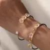 Wholesale Asymmetrical Round Bangle For Women, 304 Stainless Steel With 18K Gold Plated And PVD Coated Finish, Artificial Pearl Inlay