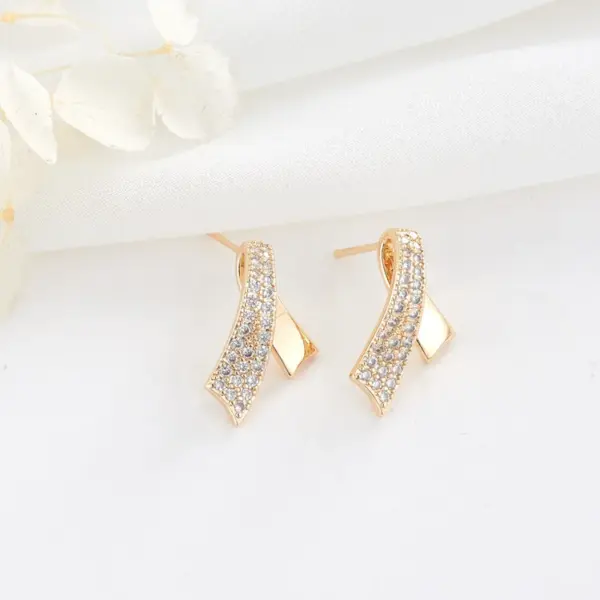 Wholesale Bow Tie Stud Earrings In Copper With Zircon Inlay Featuring 925 Sterling Silver Ear Pins, New Style, Perfect For New Year