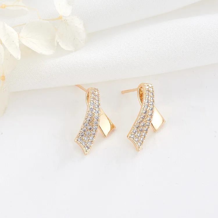Wholesale Bow Tie Stud Earrings In Copper With Zircon Inlay Featuring 925 Sterling Silver Ear Pins, New Style, Perfect For New Year