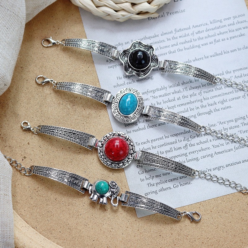 Wholesale European and American Retro Niche Colored Stone Bracelet Women's Bohemian Personality Holiday Elegant Bracelet All-match Simple Bracelet