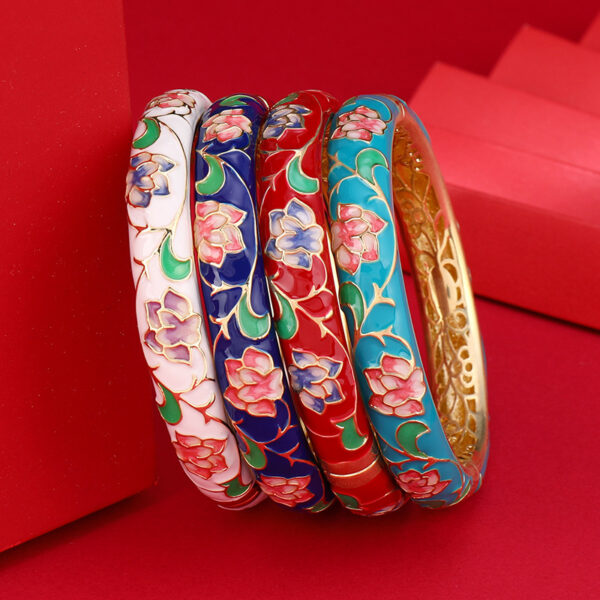 oly-153ea887fbc42deb3de0149a3a448ff0 Wholesale Beijing Traditional Copper Cloisonne Bracelet Style Retro Palace Hollow Enamel Bracelet High-end Accessories for Women