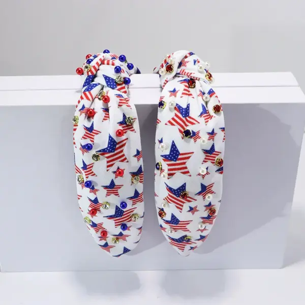 Wholesale Pearl Rhinestone Bow Hairband Striped Independence Day Stars American Hair Accessories Flag Hairband