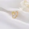 Wholesale Butterfly Open Rings For Women, Waterproof Non Tarnish Copper With 14K Real Gold Plated And Rhinestones, Electroplated Finish