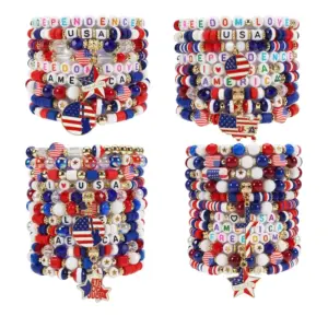 Wholesale Patriotic Independence Day Flag Bracelet Veterans Day Bracelet Geometric Imitation Pearl