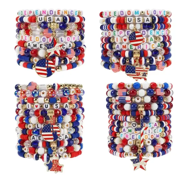 oly-15635169d1af647eef67c0dff4cc871b Wholesale Patriotic Independence Day Flag Bracelet Veterans Day Bracelet Geometric Imitation Pearl