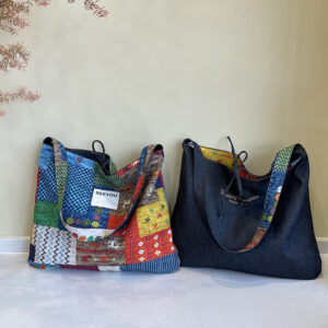 Wholesale No fading Denim! Spring and Summer Ethnic Style Patchwork Bag Shoulder Bag Large Capacity Crossbody Bag Denim Double Bread