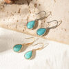 Wholesale Stainless steel natural stone earrings, teardrop-shaped turquoise earrings, natural stone inlaid with turquoise studs.