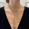 Wholesale Sun Long Necklace For Women, 304 Stainless Steel, 18K Gold Plated PVD Coated, Waterproof, Round Bead Chain