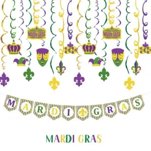 LXDS-S35 (Carnival MARDI GRAS Flag/Spiral Pendant Set)
