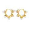 Wholesale British Retro Pearl Earrings Gold-Plated Stainless Steel Foldable Surface Geometric Hoop Rose Gold Titanium Steel Unisex