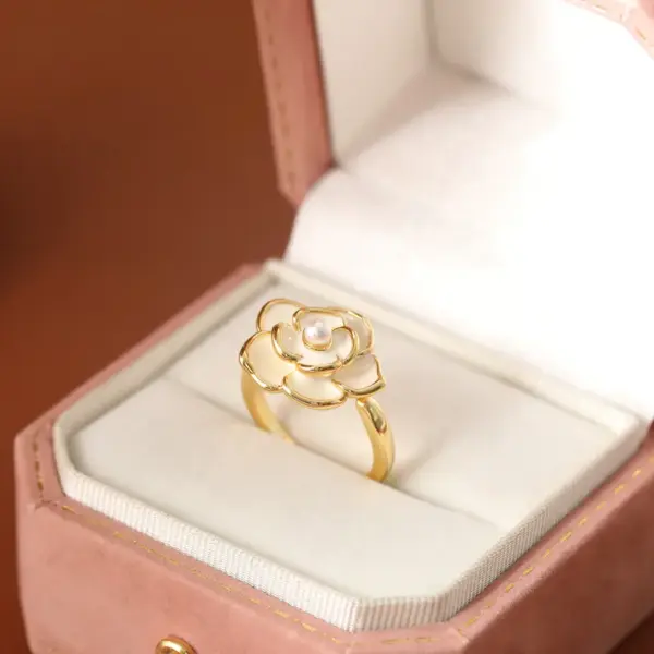 Wholesale French Gentle Tea Rose Ring Women's High-End Sensation Small Audience Design Luxury Fragrance Style Open Fairy Ring