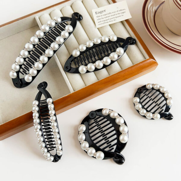 Wholesale -style Pearl Diamond Hairpin Broken Hair Black Paddle Clip Simple Elegant Banana Clip Hair Comb Women's Hair Accessories