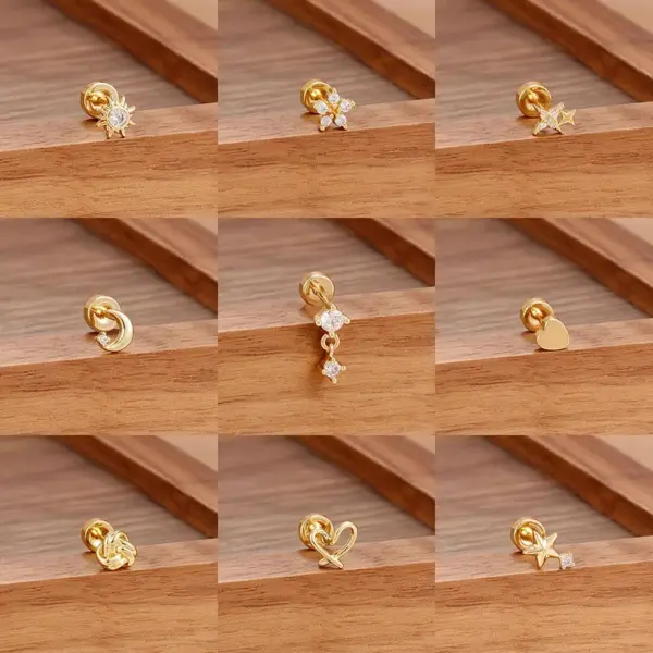 Wholesale Stainless Steel 18K Gold Simple Star Moon Sun Stud Earrings Set Women's Geometric Pattern Diamond Embedded Earring Jewelry
