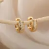 Wholesale Geometric Earrings For Women With Zircon Inlay, 18K Gold Plated On 304 Stainless Steel, 0.03µm Thickness