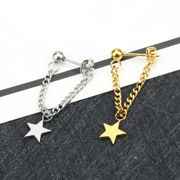 oly-15d5c0e762a22eb8564be7a85c819360 Wholesale best selling five-pointed star earrings simple fashion titanium steel tassel long pendant earrings earrings