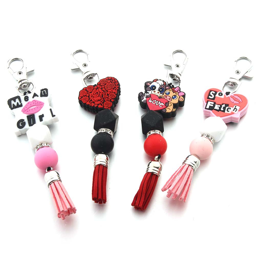 Wholesale New Valentine's Day Love Lips Silicone Beaded Jewelry Women's Tassel Keychain Pendant Bag Pendant Accessories