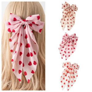 Wholesale 2025 new heart-shaped printed bow ribbon spring clip Valentine sweet hair clip creative hair accessories