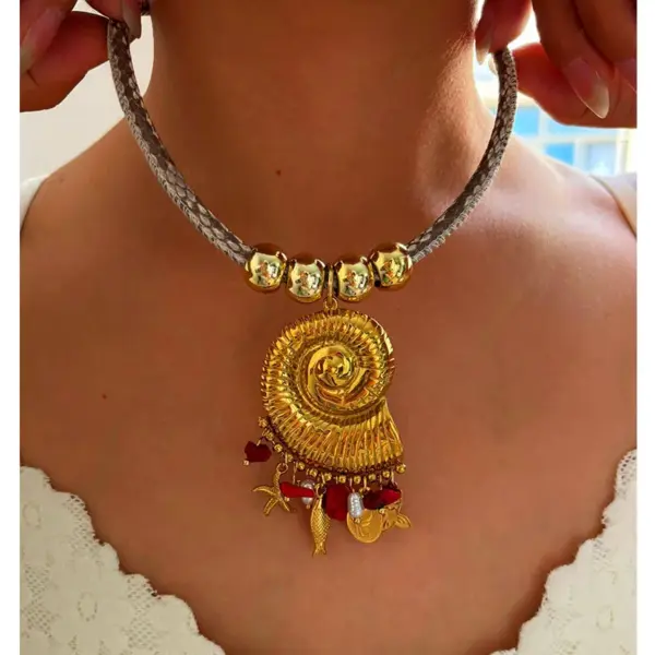 Wholesale 304 Stainless Steel Geometric Starfish Shell PVD Coated Freshwater Pearl Shell Real Gold Plated Nordic Style Vacation Marine Style Waterproof Non Tarnish Surgical Steel Shell Necklace Lobster Trigger Clasp Closure Pendant Necklace