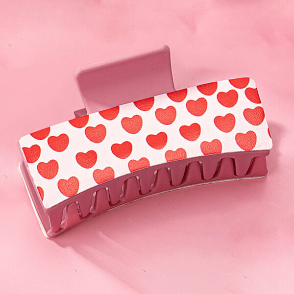 oly-160406fb0e84cda468f5b6465911e9e0 Wholesale Celebrant Jewelry 1 PU Leather Acrylic Pink Red Heart Printed Hair Claw Hairpin Valentine's Day Gift