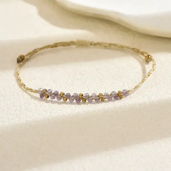 oly-1607a866cc1c09f1332c8ee4da6f14c4 Wholesale Handmade Golden Plated Wristband With Solid Color Natural Stone And 0.03µm Coating Thickness, Featuring Handmade Chain For Women