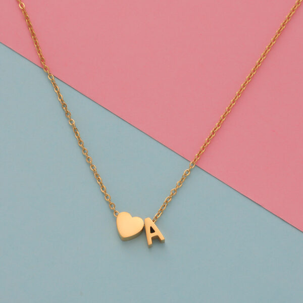 Wholesale  Personalized Fashion Stainless Steel Pendant Golden Heart English Letters Small Hole Beads A- Z Couple Necklace