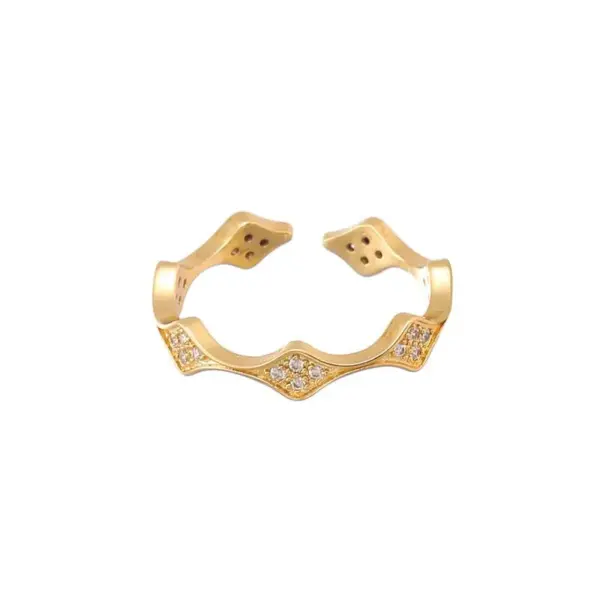 Wholesale Geometric Open Rings For Women In Copper With 14K Real Gold Plating And Zircon Inlay, Perfect Birthday Gift