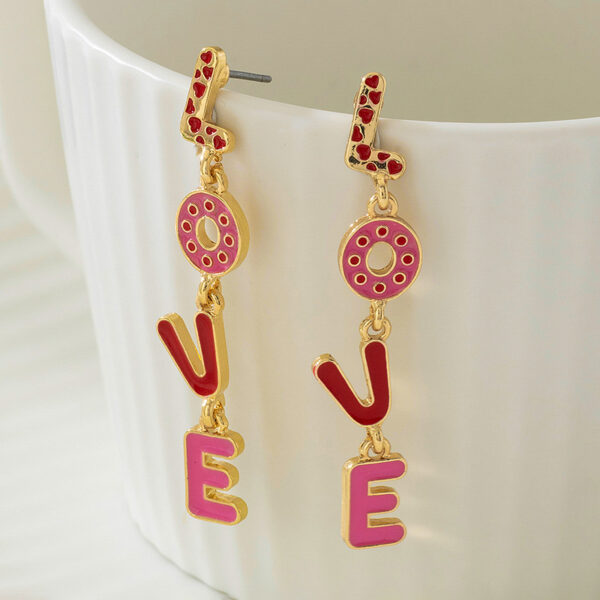 Wholesale Pink Dropping Oil Love English Letter Earrings Fashion Geometric Long Valentine's Day Love Earrings Earrings