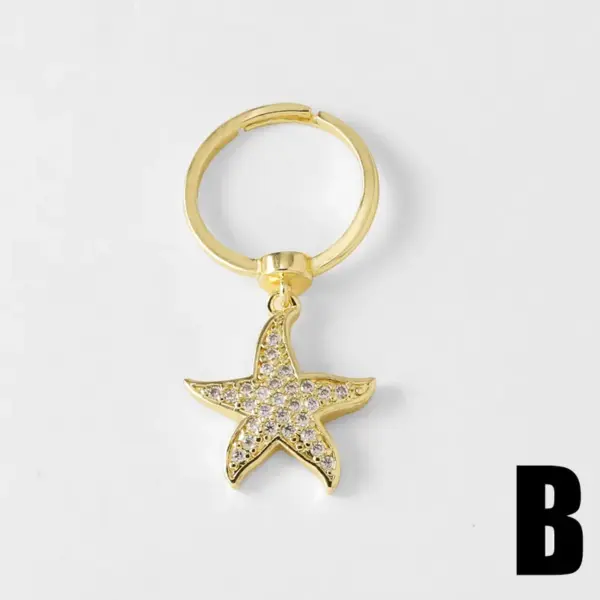 Wholesale AS Jewelry Hot Sale Full Zircon Copper Plated 18k Gold Ocean Style Starfish Whale Ring Rin82