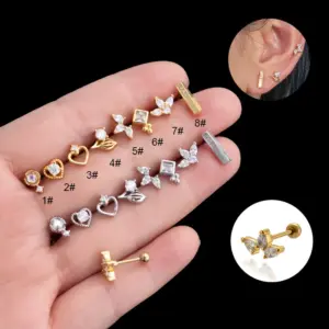 Wholesale 1 Piece Ear Cartilage Rings & Studs Vintage Style French Style Simple Style Geometric Heart Shape Crown 316L Stainless Steel Copper Waterproof Non Tarnish Surgical Steel Zircon