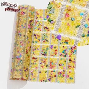 5 light yellow diamonds with colored gravel / Pointed bottom rhinestones with colored gravel hot melt square adhesive tape [full piece 24*40cm small square 3*4cm]