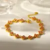 Wholesale Flowers Bracelet For Women In 304 Stainless Steel With 18K Real Gold Plated Coating 0.03µm Featuring Zircon And Handmade Chain