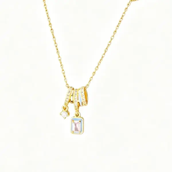 Wholesale Rectangle Inlay Pendant Necklace For Women In Copper With 18K Real Gold Plated Water Plating And Artificial Rhinestones On Cable Chain