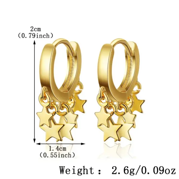 Wholesale Three-dimensional Star Earrings For Women In Golden Plated Copper With 0.01µm Electroplated Coating