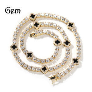 Wholesale Copper diamond-encrusted four-leaf clover tennis chain bracelet necklace clavicle chain